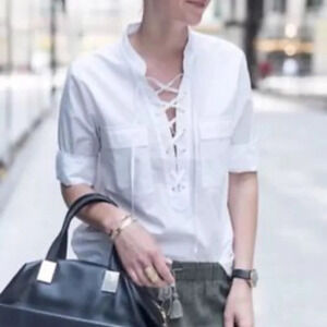 Madewell White 100% Natural Cotton Terrace Coastal Lace-Up Shirt Size XS